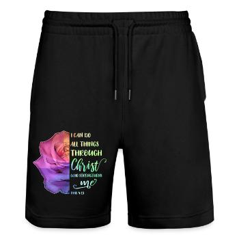 I Can Do All Things Through Christ LGBT Jésus - Short de jogging bio TRAINER Stanley/Stella unisexe - noir - Devant - Nik (191cm) & Marisol (170cm)