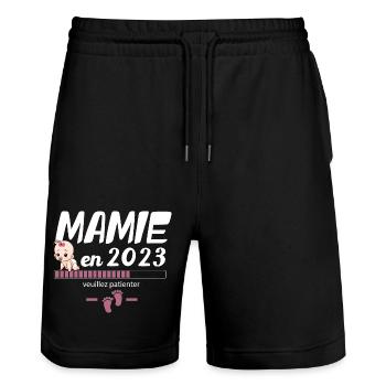 Mamie En 2023 Cadeau Humour Personnalisé - Short de jogging bio TRAINER Stanley/Stella unisexe - noir - Devant - Nik (191cm) & Marisol (170cm)