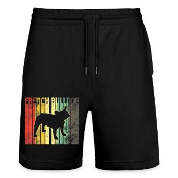 French Bulldog - Stanley/Stella Trainer Unisex Organic Jogging Shorts - black - Front - Nik (191cm) & Marisol (170cm)