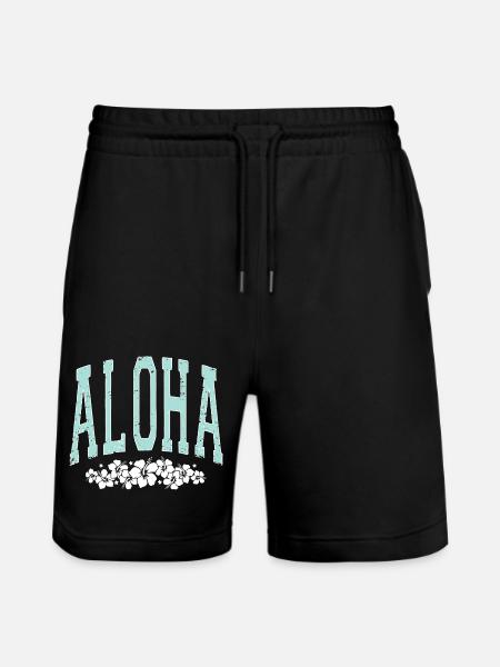 Aloha - Hibiscus - Surfin Summer - Stanley/Stella Trainer Unisex Organic Jogging Shorts - black