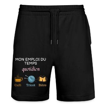 Café tricot bière - Short de jogging bio TRAINER Stanley/Stella unisexe - noir - Devant - Nik (191cm) & Marisol (170cm)