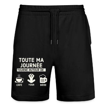 Ma journée café yoga picole - Short de jogging bio TRAINER Stanley/Stella unisexe - noir - Devant - Nik (191cm) & Marisol (170cm)