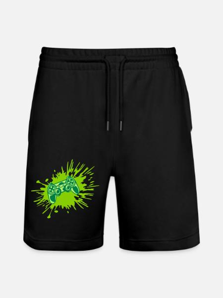 Farbklecks Konsole Retro Controller - Stanley/Stella Unisex Bio Joggingshorts Trainer - Schwarz