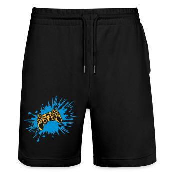 Tropfen Farbklecks Controller Konsole - Stanley/Stella Unisex Bio Joggingshorts Trainer  - Schwarz - Vorne - Nik (191cm) & Marisol (170cm)