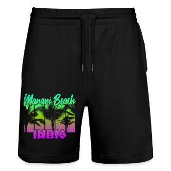 Marari Beach India - Stanley/Stella Unisex Bio Joggingshorts Trainer  - Schwarz - Vorne - Nik (191cm) & Marisol (170cm)