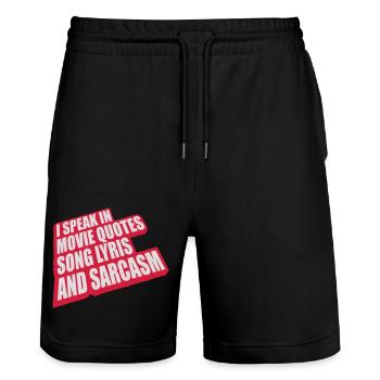 speak lyrics and sarcasm - Stanley/Stella Trainer Unisex Organic Jogging Shorts - black - Front - Nik (191cm) & Marisol (170cm)