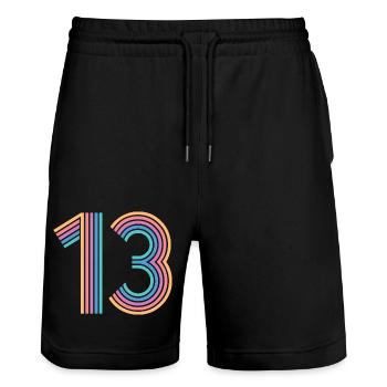 Cooles Geschenk zum 13. Geburtstag von 13 - 13 Jahren - Stanley/Stella Unisex Bio Joggingshorts Trainer  - Schwarz - Vorne - Nik (191cm) & Marisol (170cm)
