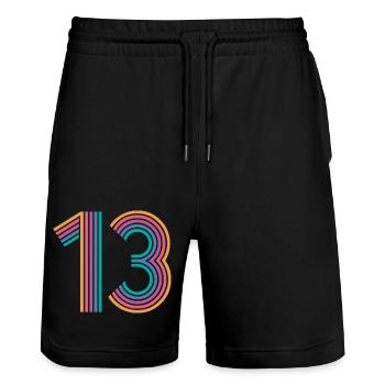 Cooles Geschenk zum 13. Geburtstag von 13 - 13 Jahren - Stanley/Stella Unisex Bio Joggingshorts Trainer  - Schwarz - Vorne - Nik (191cm) & Marisol (170cm)