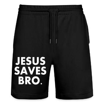 Jesus saves bro - Short de jogging bio TRAINER Stanley/Stella unisexe - noir - Devant - Nik (191cm) & Marisol (170cm)