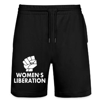 Womens liberation - Stanley/Stella Trainer Unisex Organic Jogging Shorts - black - Front - Nik (191cm) & Marisol (170cm)