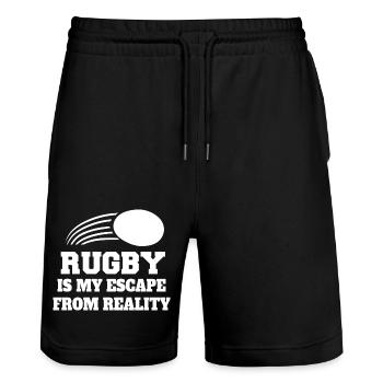 Rugby Coach Rugby Team Gift Rugby Player - Stanley/Stella Trainer Unisex Organic Jogging Shorts - black - Front - Nik (191cm) & Marisol (170cm)