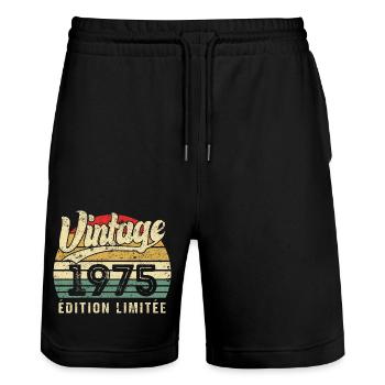 Vintage Geburtstagsgeschenk 1975 Limited Edition - Stanley/Stella Unisex Bio Joggingshorts Trainer  - Schwarz - Vorne - Nik (191cm) & Marisol (170cm)