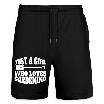 Gärtnerin Garten Mädchen Obstgarten Hobbygärtner - Stanley/Stella Unisex Bio Joggingshorts Trainer  - Schwarz - Vorne - Nik (191cm) & Marisol (170cm)