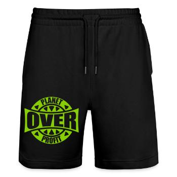 planet over profit Zitat - Stanley/Stella Unisex Bio Joggingshorts Trainer  - Schwarz - Vorne - Nik (191cm) & Marisol (170cm)