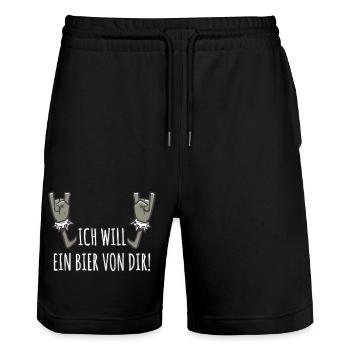 Pommesgabel Spruch Ich Will Ein Bier Von Dir - Stanley/Stella Unisex Bio Joggingshorts Trainer  - Schwarz - Vorne - Nik (191cm) & Marisol (170cm)