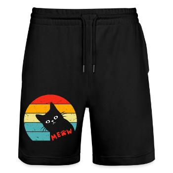 Retro Black Cat 3 - Stanley/Stella Trainer Unisex Organic Jogging Shorts - black - Front - Nik (191cm) & Marisol (170cm)
