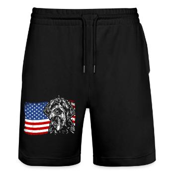 Korthals Griffon America Flag Dog Dogs Wilsigns - Stanley/Stella Trainer Unisex Organic Jogging Shorts - black - Front - Nik (191cm) & Marisol (170cm)