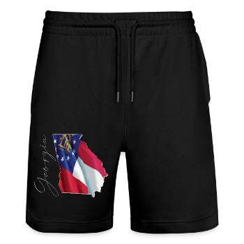 Georgia (USA) | echte Flagge | Flag Map Script - Stanley/Stella Unisex Bio Joggingshorts Trainer  - Schwarz - Vorne - Nik (191cm) & Marisol (170cm)