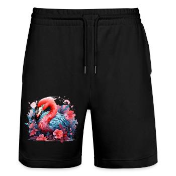 Flamingo Tropical Flowers Bird - Stanley/Stella Trainer Unisex Organic Jogging Shorts - black - Front - Nik (191cm) & Marisol (170cm)