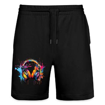 Casque Graffiti Style - Short de jogging bio TRAINER Stanley/Stella unisexe - noir - Devant - Nik (191cm) & Marisol (170cm)