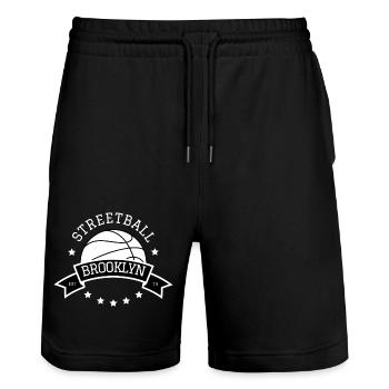 Basketball City - Streetball BKN WHTPrnt - Short de jogging bio TRAINER Stanley/Stella unisexe - noir - Devant - Nik (191cm) & Marisol (170cm)