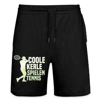 Coole Kerle spielen Tennis Tennisschläger Spieler - Stanley/Stella Unisex Bio Joggingshorts Trainer  - Schwarz - Vorne - Nik (191cm) & Marisol (170cm)