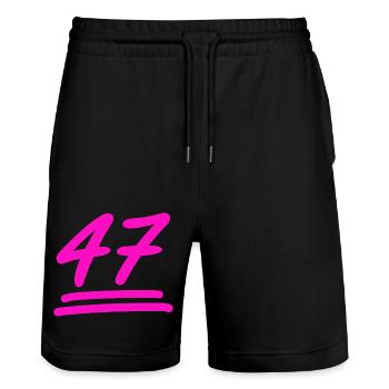 47 - Geburtstag - Nummer 47 in Pink - Stanley/Stella Unisex Bio Joggingshorts Trainer  - Schwarz - Vorne - Nik (191cm) & Marisol (170cm)