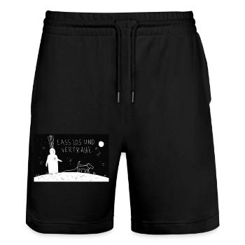 Lass los und vertraue. - Stanley/Stella Unisex Bio Joggingshorts Trainer  - Schwarz - Vorne - Nik (191cm) & Marisol (170cm)