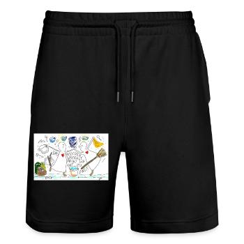 Das bisschen Haushalt macht sich gut zu zweit. - Stanley/Stella Unisex Bio Joggingshorts Trainer  - Schwarz - Vorne - Nik (191cm) & Marisol (170cm)
