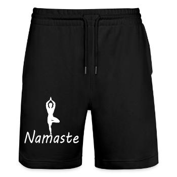 Namaste yoga homme - Short de jogging bio TRAINER Stanley/Stella unisexe - noir - Devant - Nik (191cm) & Marisol (170cm)
