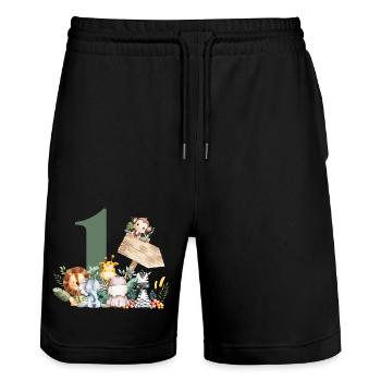 Personalisierte Safari zum 1. Geburtstag - Stanley/Stella Unisex Bio Joggingshorts Trainer  - Schwarz - Vorne - Nik (191cm) & Marisol (170cm)