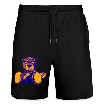 Creepy Teddy Yellow - Stanley/Stella Unisex Bio Joggingshorts Trainer  - Schwarz - Vorne - Nik (191cm) & Marisol (170cm)