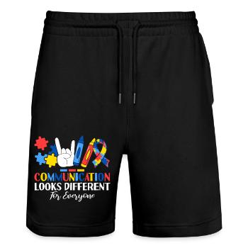 Communication Looks Different For Everyone ABA - Stanley/Stella Trainer Unisex Organic Jogging Shorts - black - Front - Nik (191cm) & Marisol (170cm)