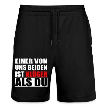 Einer von uns beiden ist klüger als du - Stanley/Stella Unisex Bio Joggingshorts Trainer  - Schwarz - Vorne - Nik (191cm) & Marisol (170cm)