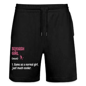 Squash Mädchen Squash Tennis Spieler Raquetball Sport - Stanley/Stella Unisex Bio Joggingshorts Trainer  - Schwarz - Vorne - Nik (191cm) & Marisol (170cm)