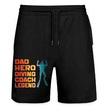 Dad Hero Diving Coach Legend Funny Diving Dad 2024 - Stanley/Stella Trainer Unisex Organic Jogging Shorts - black - Front - Nik (191cm) & Marisol (170cm)