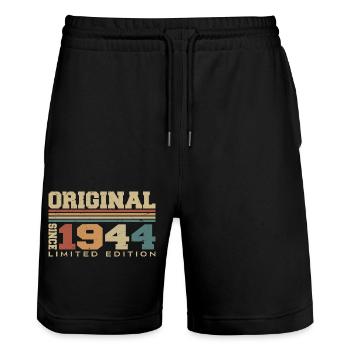 Original 1944 Retro-Geschenk 80. Jahrestag 1944 - Stanley/Stella Unisex Bio Joggingshorts Trainer  - Schwarz - Vorne - Nik (191cm) & Marisol (170cm)