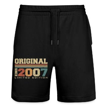 Original 2007 Retro Gift 17th Anniversary 2007 - Stanley/Stella Trainer Unisex Organic Jogging Shorts - black - Front - Nik (191cm) & Marisol (170cm)