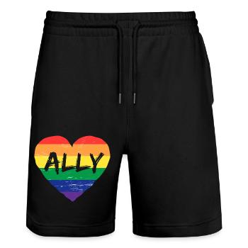 Verbündetes Regenbogenflaggenherz für LGBT-Schwule und Lesben - Stanley/Stella Unisex Bio Joggingshorts Trainer  - Schwarz - Vorne - Nik (191cm) & Marisol (170cm)