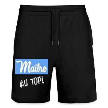 MAÎTRE. MAITRE. MERCI. MERCI MAÎTRE - Short de jogging bio TRAINER Stanley/Stella unisexe - noir - Devant - Nik (191cm) & Marisol (170cm)