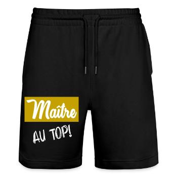 MASTER. MASTER. THANK YOU. THANK YOU MASTER - Stanley/Stella Trainer Unisex Organic Jogging Shorts - black - Front - Nik (191cm) & Marisol (170cm)
