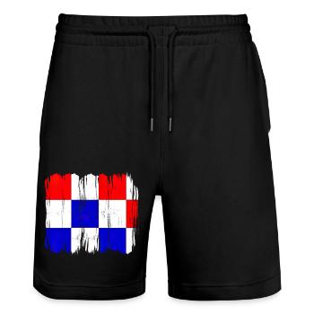 Kroatien hrvatska kroatien hrv hr zagreb geteilte Flagge - Stanley/Stella Unisex Bio Joggingshorts Trainer  - Schwarz - Vorne - Nik (191cm) & Marisol (170cm)