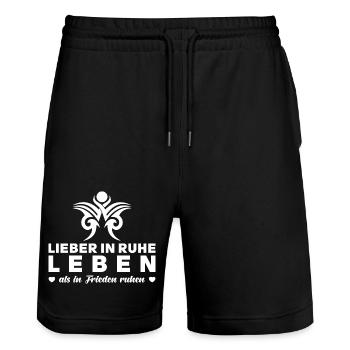 Liberté Paix Dicton - Mieux vaut vivre en paix b/w - Short de jogging bio TRAINER Stanley/Stella unisexe - noir - Devant - Nik (191cm) & Marisol (170cm)