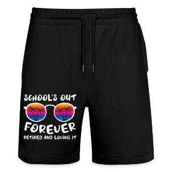 Schools Out Forever Retired Loving It Summer - Stanley/Stella Unisex Bio Joggingshorts Trainer  - Schwarz - Vorne - Nik (191cm) & Marisol (170cm)