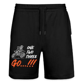 One Two Three Go Motocross - Stanley/Stella Trainer Unisex Organic Jogging Shorts - black - Front - Nik (191cm) & Marisol (170cm)
