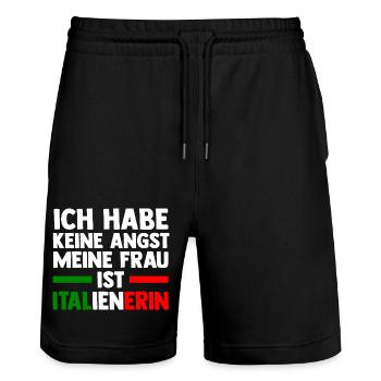 Italia Italian Italian Italy - Stanley/Stella Trainer Unisex Organic Jogging Shorts - black - Front - Nik (191cm) & Marisol (170cm)
