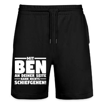 Vorname Ben - Stanley/Stella Unisex Bio Joggingshorts Trainer  - Schwarz - Vorne - Nik (191cm) & Marisol (170cm)