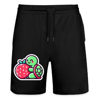 Tortue mignonne étreint une fraise sucrée - Short de jogging bio TRAINER Stanley/Stella unisexe - noir - Devant - Nik (191cm) & Marisol (170cm)