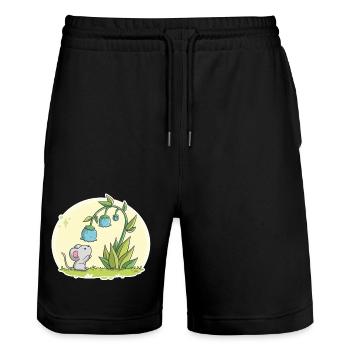 Cute mouse looking into a flower - Stanley/Stella Trainer Unisex Organic Jogging Shorts - black - Front - Nik (191cm) & Marisol (170cm)