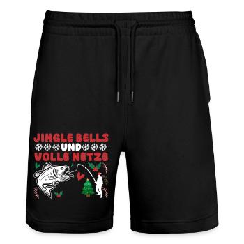 Santa Claus Fishing Christmas Party Christmas - Stanley/Stella Trainer Unisex Organic Jogging Shorts - black - Front - Nik (191cm) & Marisol (170cm)